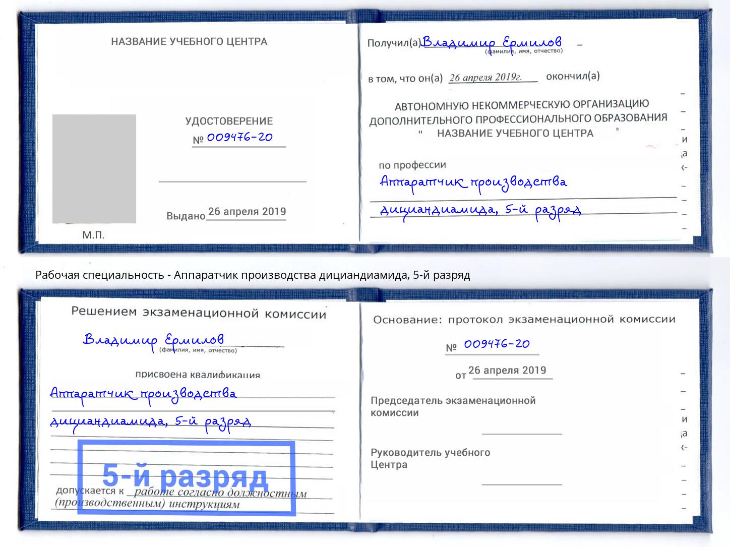 корочка 5-й разряд Аппаратчик производства дициандиамида Фрязино