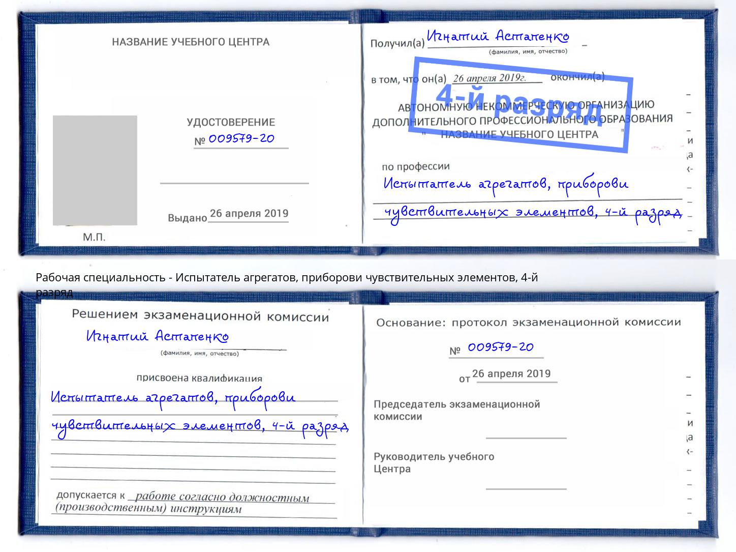 корочка 4-й разряд Испытатель агрегатов, приборови чувствительных элементов Фрязино