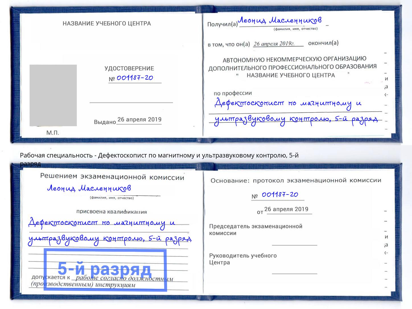 корочка 5-й разряд Дефектоскопист по магнитному и ультразвуковому контролю Фрязино