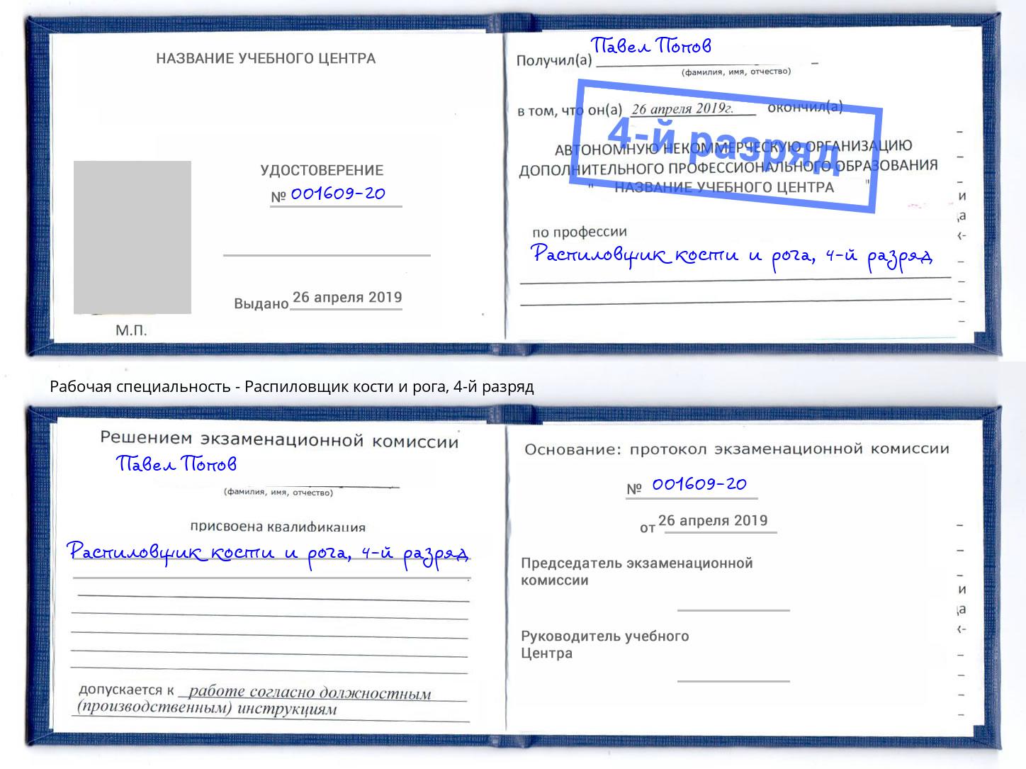 корочка 4-й разряд Распиловщик кости и рога Фрязино