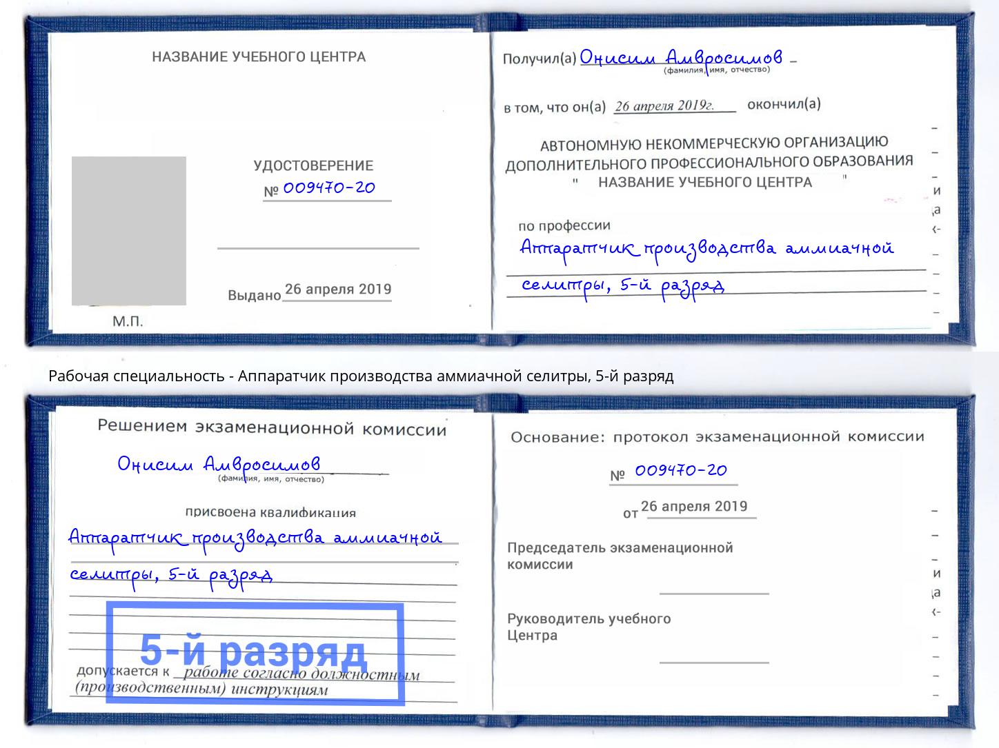 корочка 5-й разряд Аппаратчик производства аммиачной селитры Фрязино