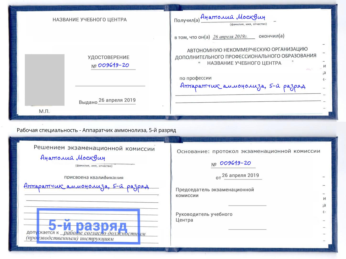 корочка 5-й разряд Аппаратчик аммонолиза Фрязино