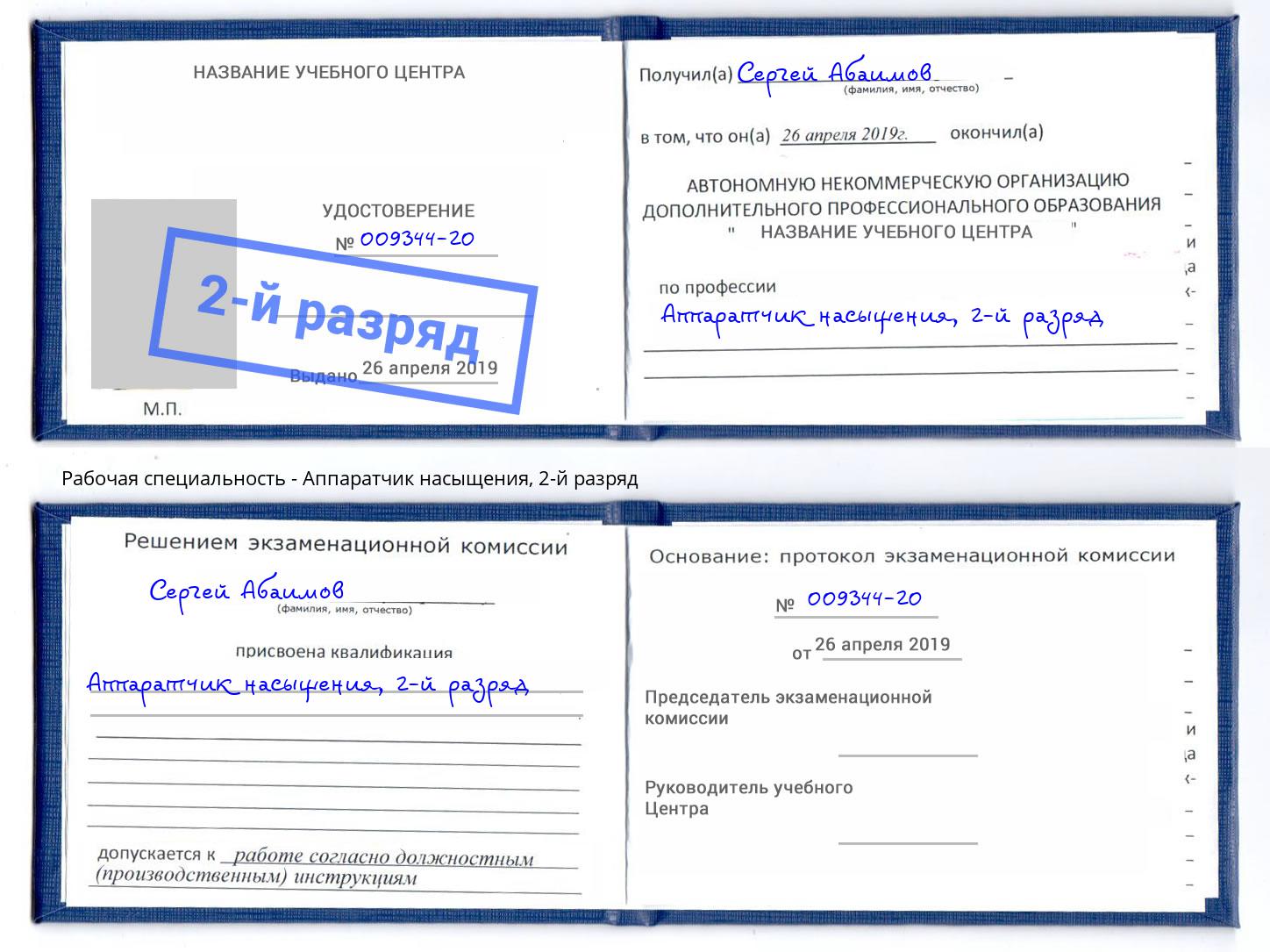корочка 2-й разряд Аппаратчик насыщения Фрязино