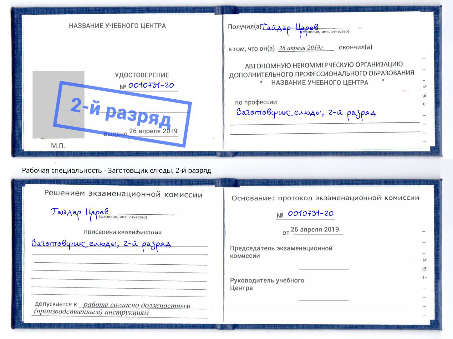 корочка 2-й разряд Заготовщик слюды Фрязино