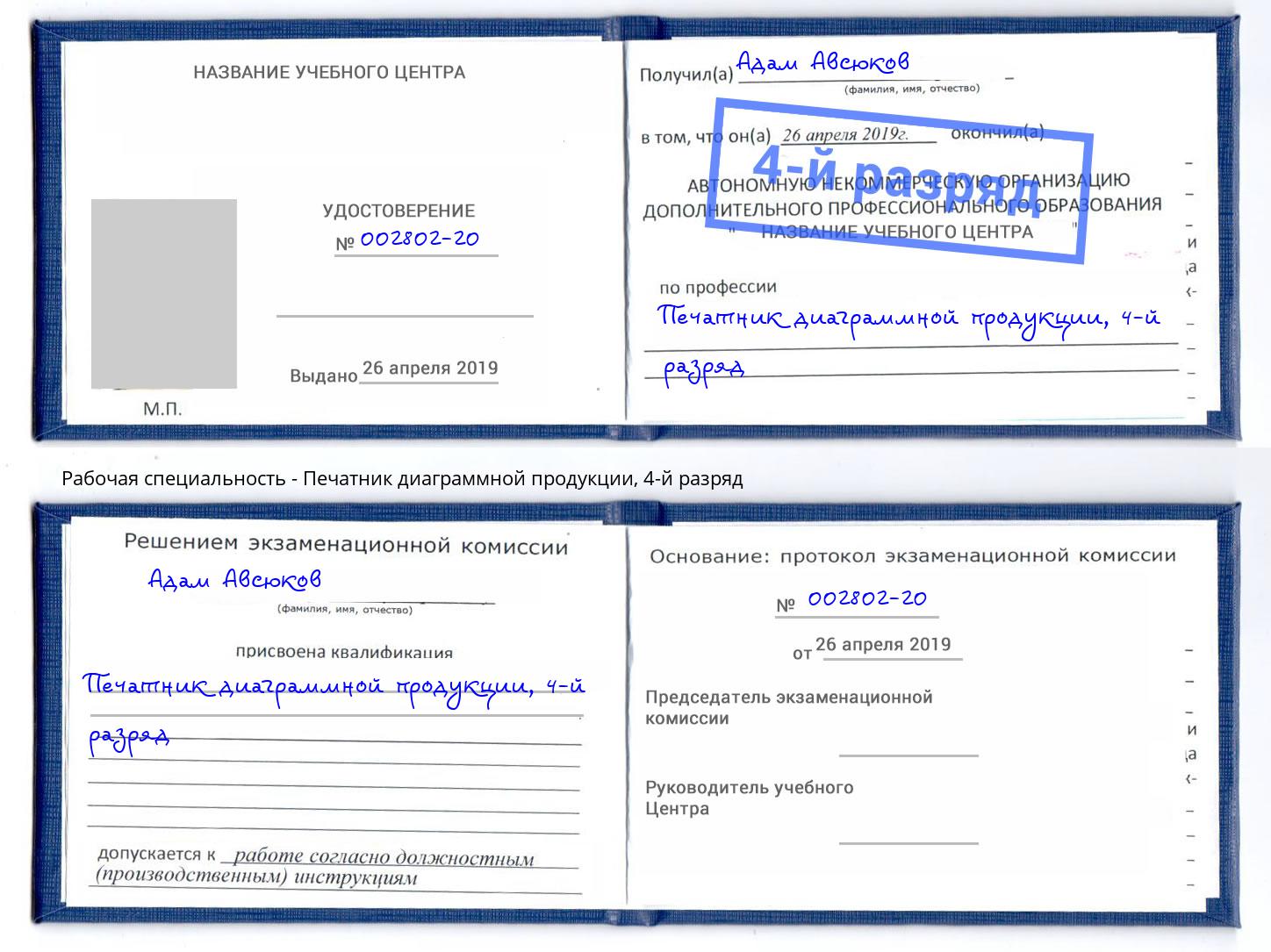 корочка 4-й разряд Печатник диаграммной продукции Фрязино
