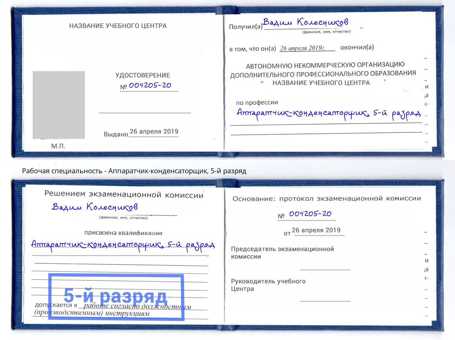 корочка 5-й разряд Аппаратчик-конденсаторщик Фрязино