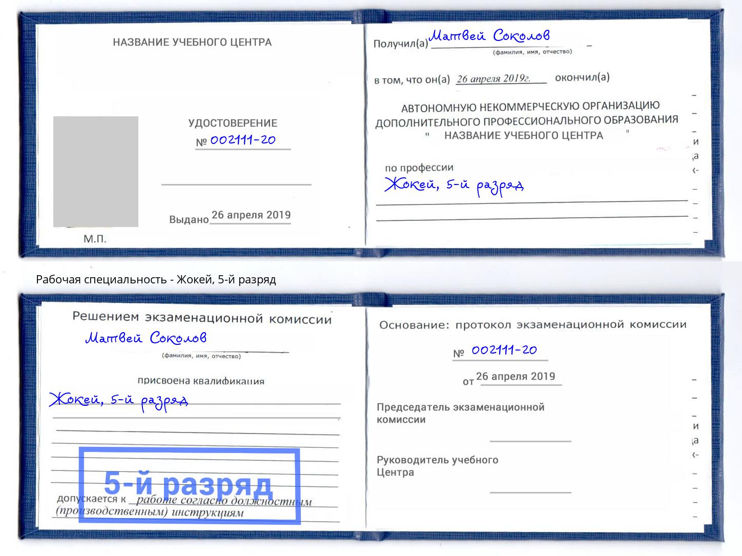 корочка 5-й разряд Жокей Фрязино