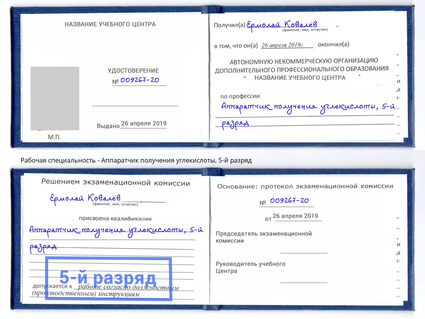 корочка 5-й разряд Аппаратчик получения углекислоты Фрязино