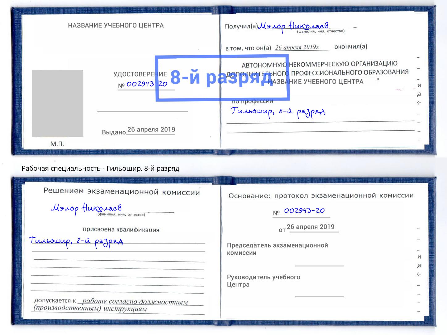 корочка 8-й разряд Гильошир Фрязино