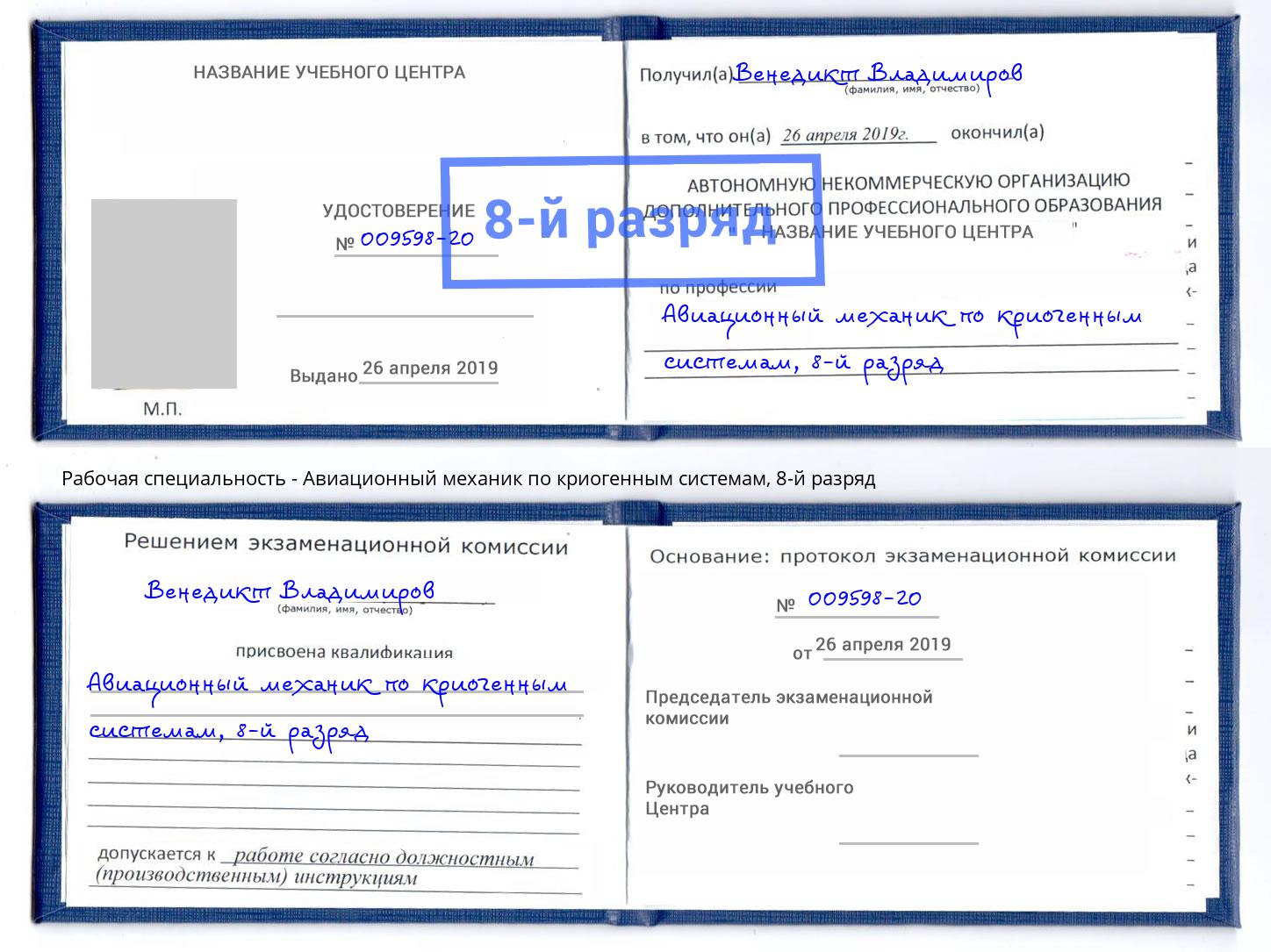 корочка 8-й разряд Авиационный механик по криогенным системам Фрязино