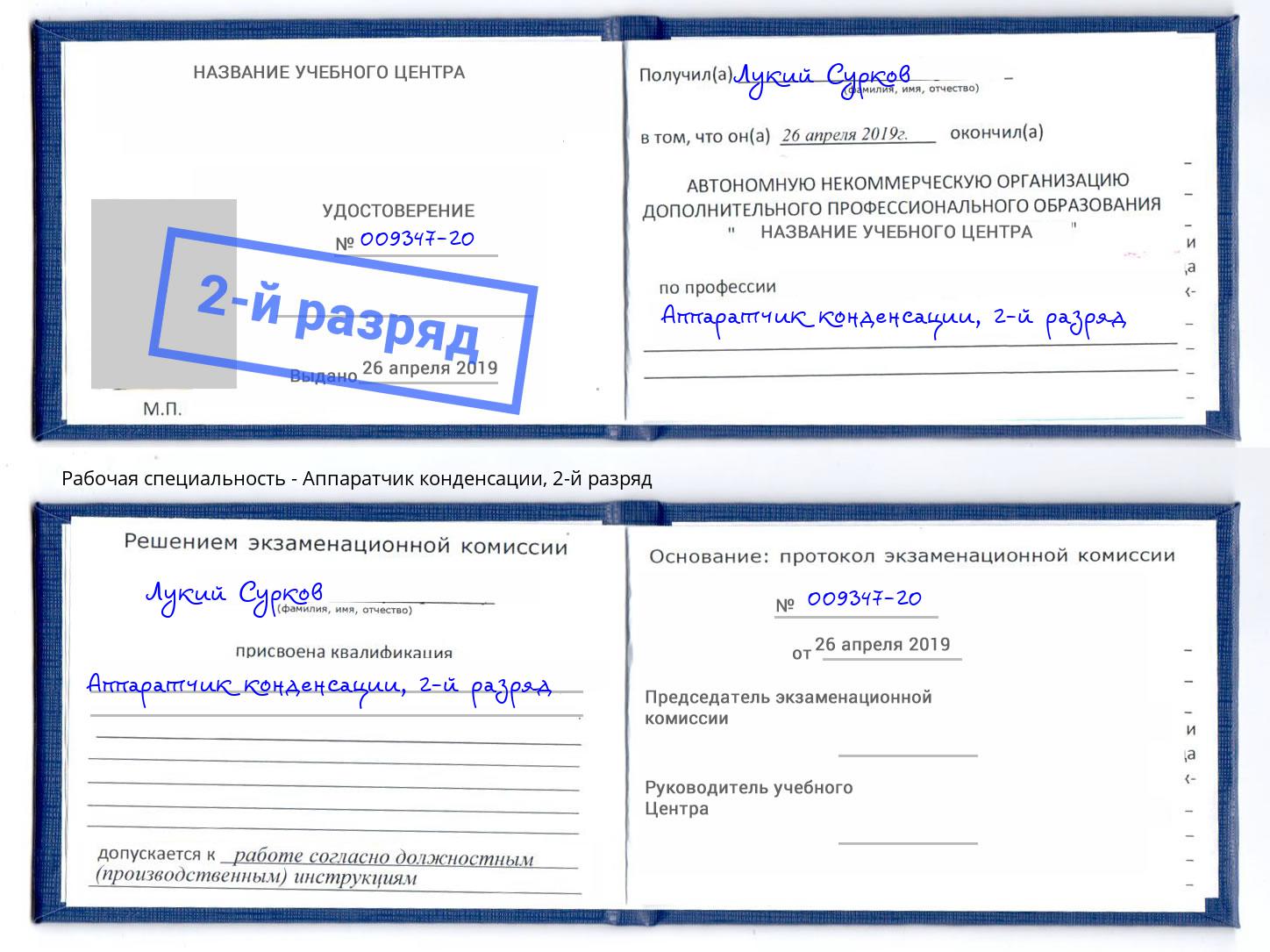 корочка 2-й разряд Аппаратчик конденсации Фрязино