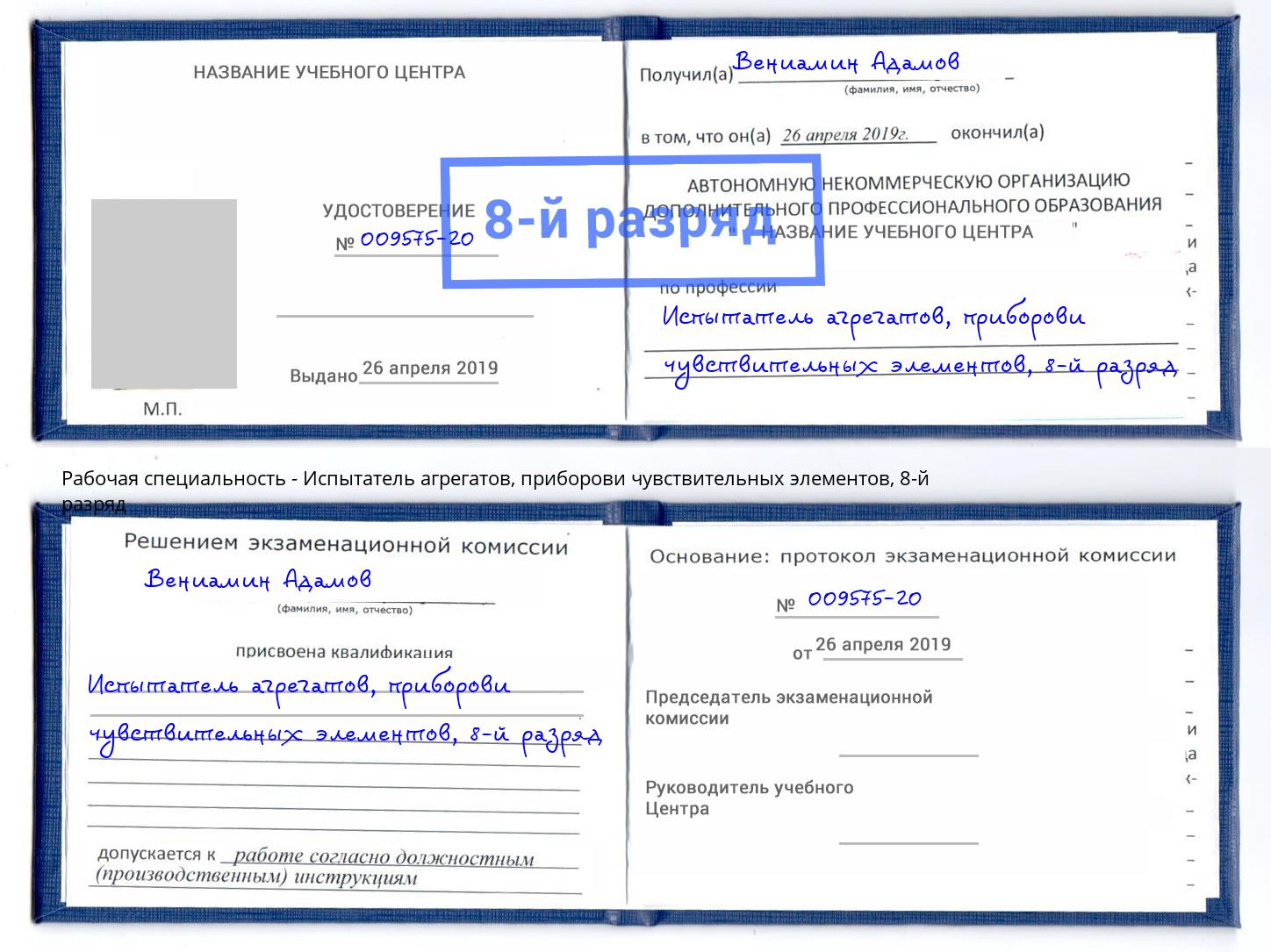 корочка 8-й разряд Испытатель агрегатов, приборови чувствительных элементов Фрязино