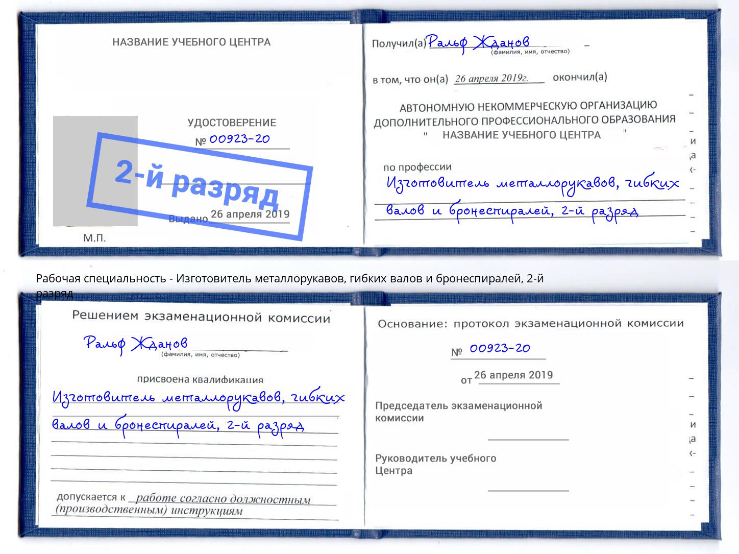 корочка 2-й разряд Изготовитель металлорукавов, гибких валов и бронеспиралей Фрязино